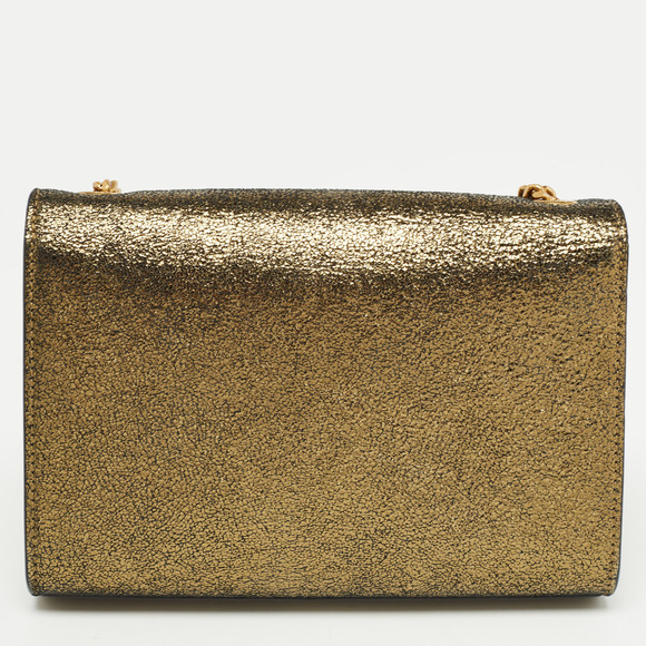 Saint Laurent Gold Crackled Leather New Small Kate Wallet on Chain - Picture 4 of 8